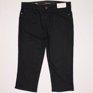 NWT Liz Claiborne Sara Cropped Black Jeans Slimming Stretch Waistband Women 12